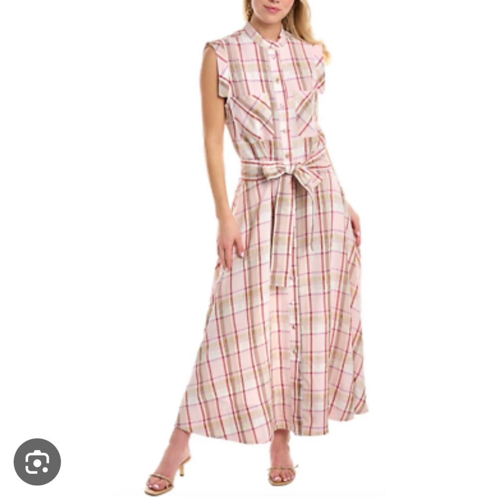 Pearl by Lela Rose Plaid Crepe Belted Midi Dress Pink - Size XS